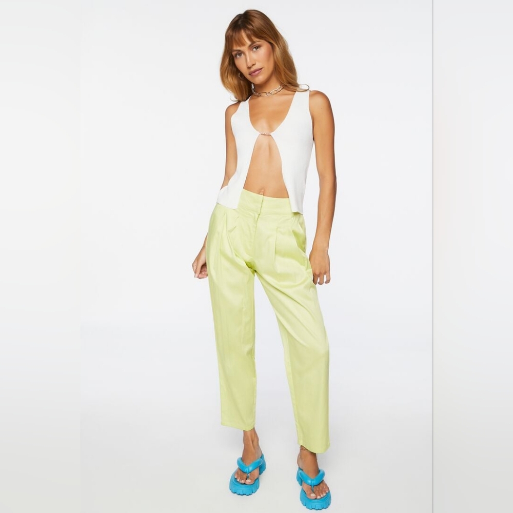 Lime High Waisted Cotton Pleated Pants By Forever 21. Size S - Picture 1 of 17